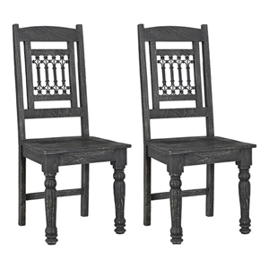 Taran Designs Milton Carved Solid Wood Dining Chairs (Set of 2) in Black