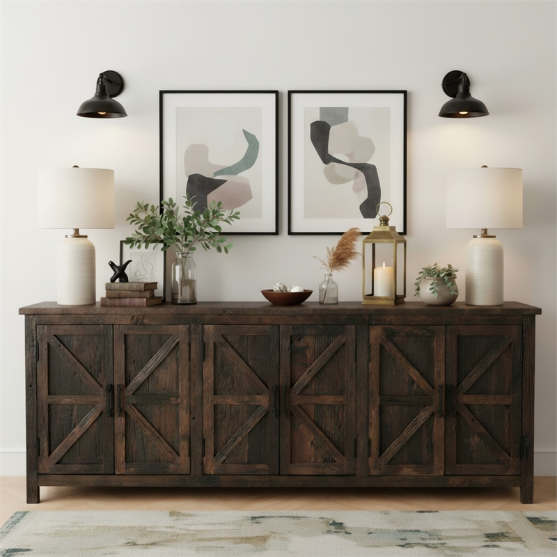 Taran Designs Milton 6-door Solid Wood Sideboard in Dark Brown