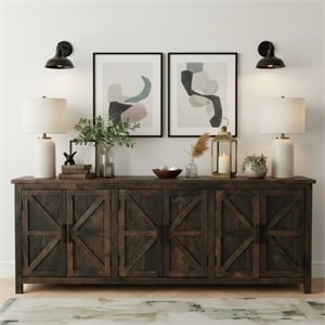 Taran Designs Milton 6-door Solid Wood Sideboard in Dark Brown