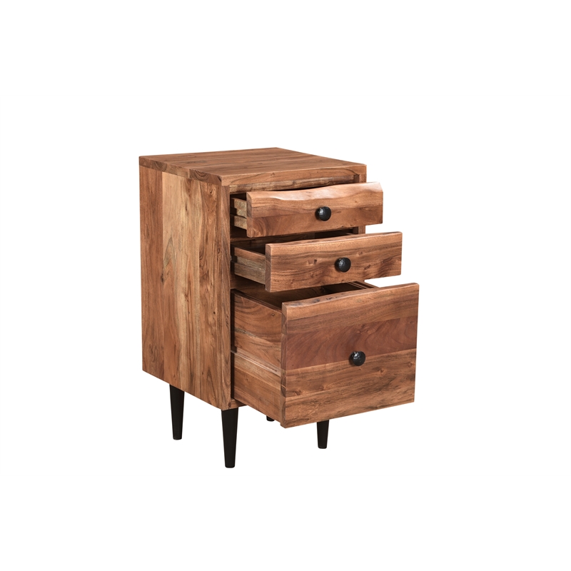 Taran Designs Harper 3-drawer Live Edge Solid Wood Filing Cabinet in Brown