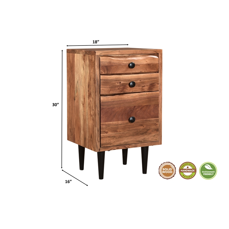 Taran Designs Harper 3-drawer Live Edge Solid Wood Filing Cabinet in Brown
