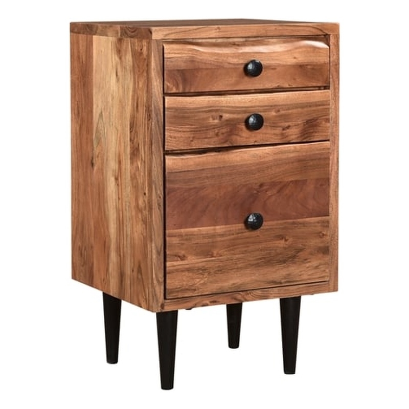 Taran Designs Harper 3-drawer Live Edge Solid Wood Filing Cabinet in Brown