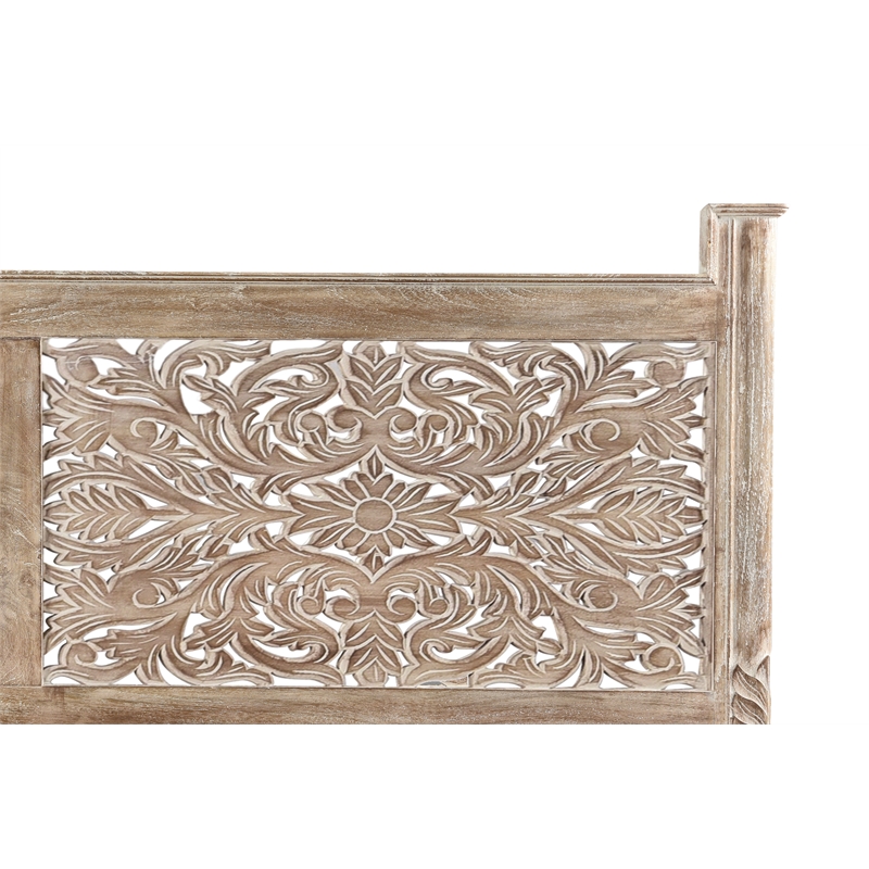 Taran Designs Monte Floral Carved Solid Wood Queen Panel Bed in Gray