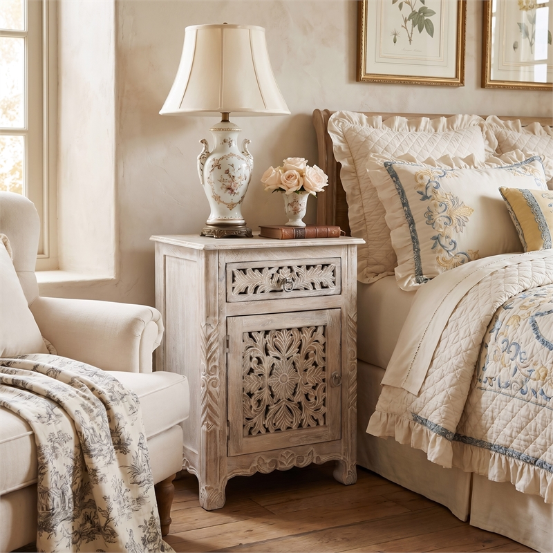 Taran Designs Monte 1-drawer 1-door Solid Wood Nightstand (Left) in White