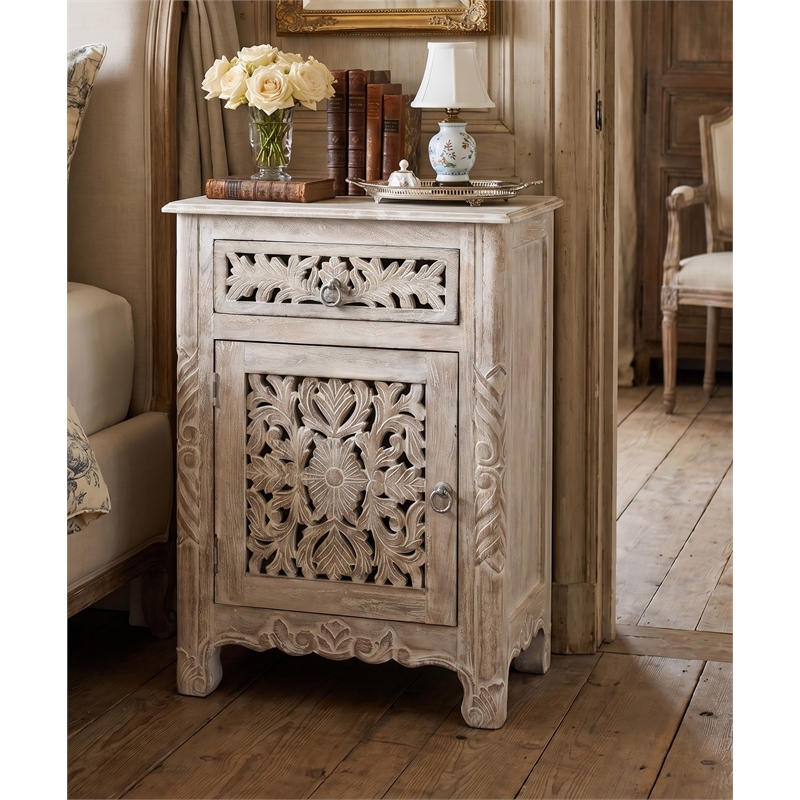 Taran Designs Monte 1-drawer 1-door Solid Wood Nightstand (Left) in White