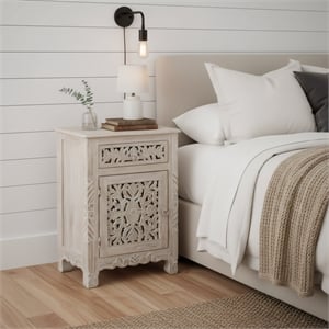 Taran Designs Monte 1-drawer 1-door Solid Wood Nightstand (Left) in White