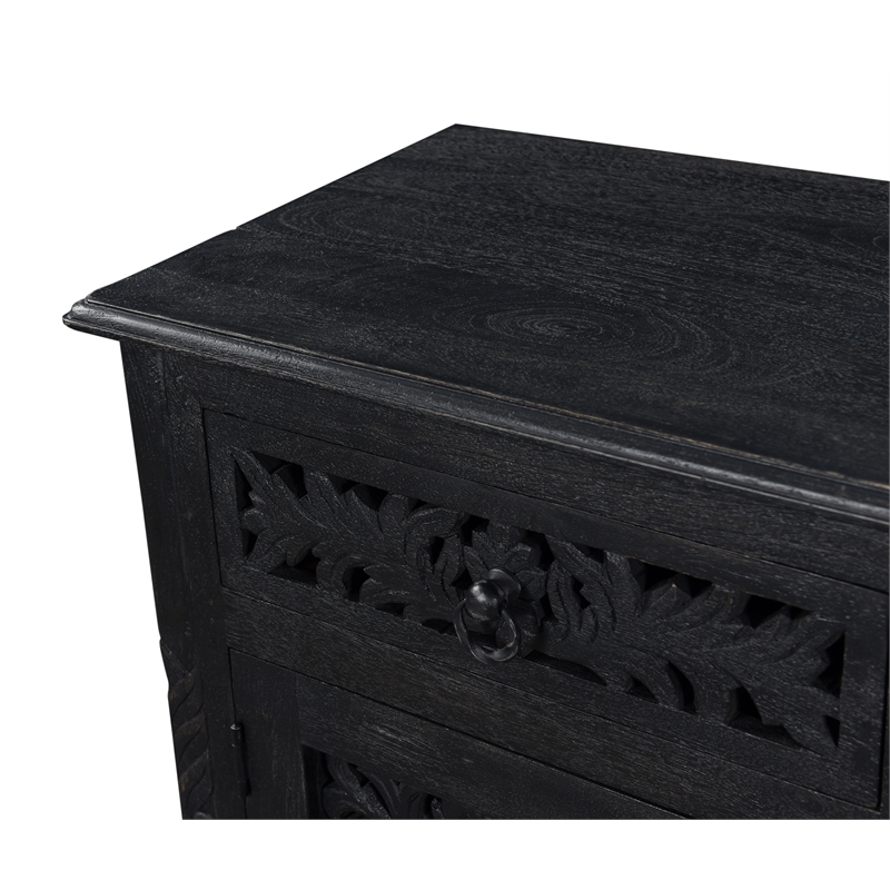 Taran Designs Monte 1-drawer 1-door Solid Wood Nightstand (Left) in Black