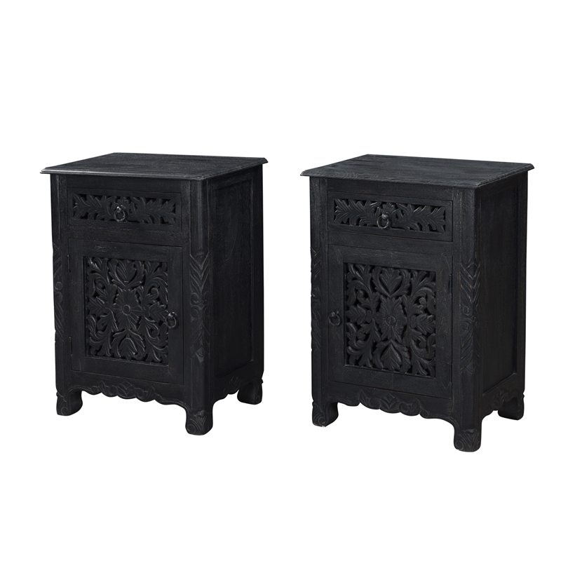 Taran Designs Monte 1-drawer 1-door Solid Wood Nightstand (Left) in Black