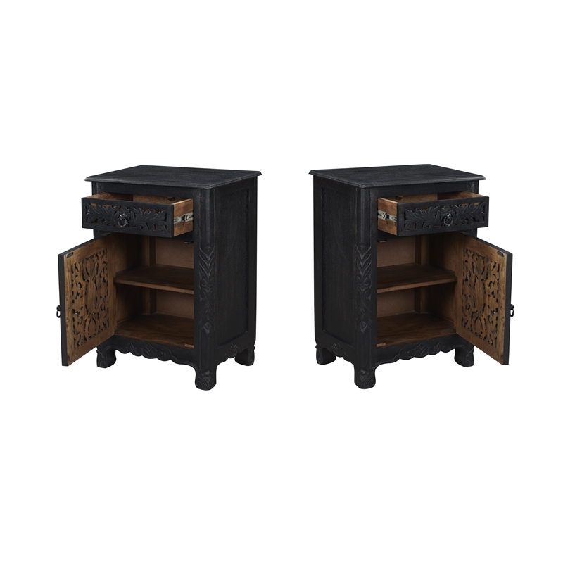 Taran Designs Monte 1-drawer 1-door Solid Wood Nightstand (Left) in Black