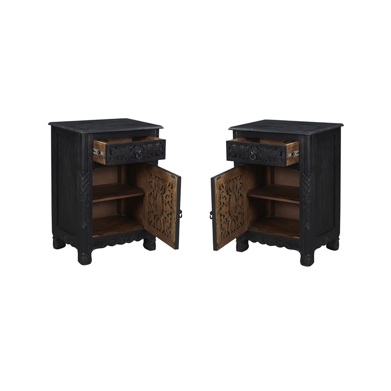 Taran Designs Monte 1-drawer 1-door Solid Wood Nightstand (Right) in Black