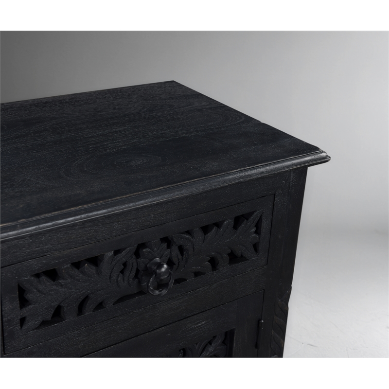 Taran Designs Monte 1-drawer 1-door Solid Wood Nightstand (Right) in Black
