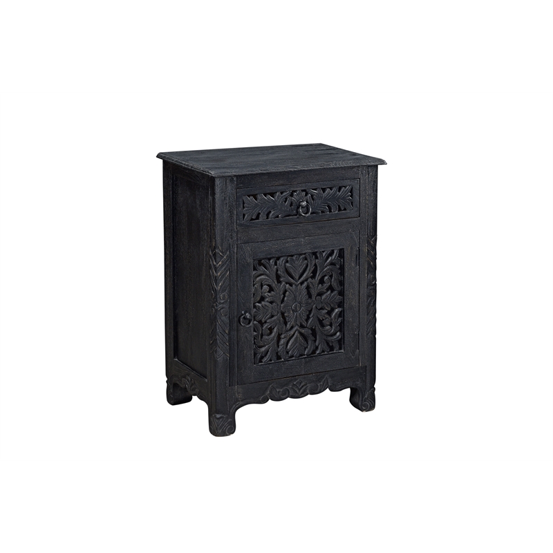 Taran Designs Monte 1-drawer 1-door Solid Wood Nightstand (Right) in Black
