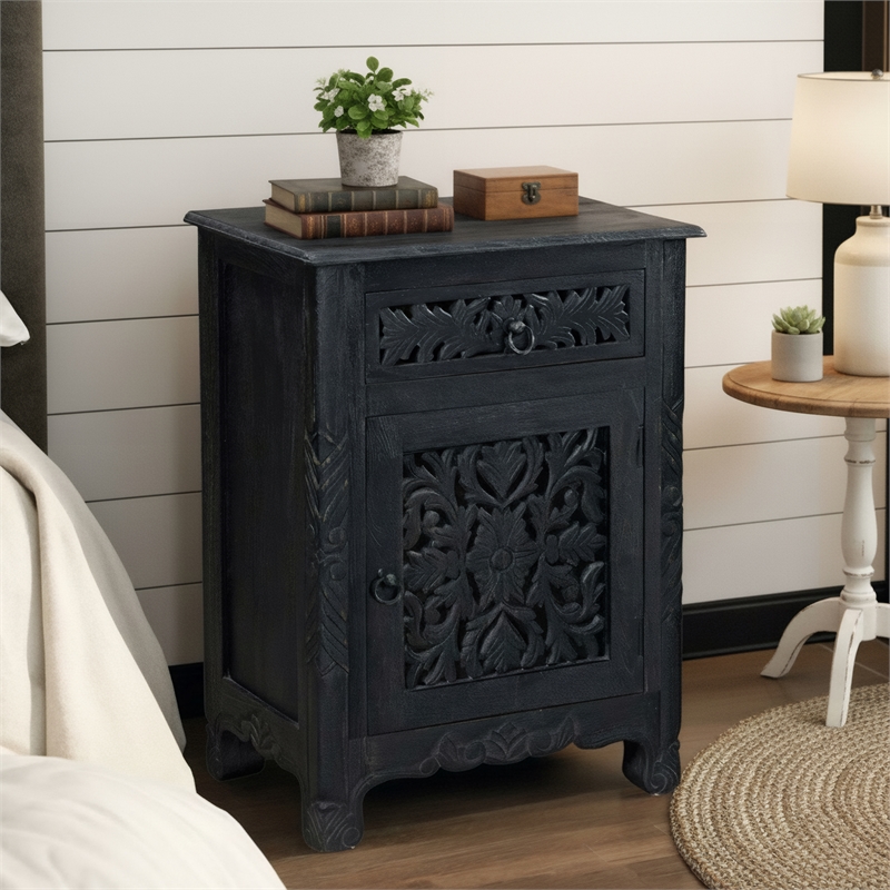 Taran Designs Monte 1-drawer 1-door Solid Wood Nightstand (Right) in Black