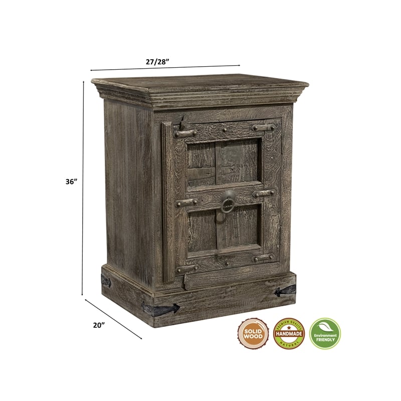 Taran Designs Baker 1-door Solid Wood Nightstand (Right) in Dark Brown