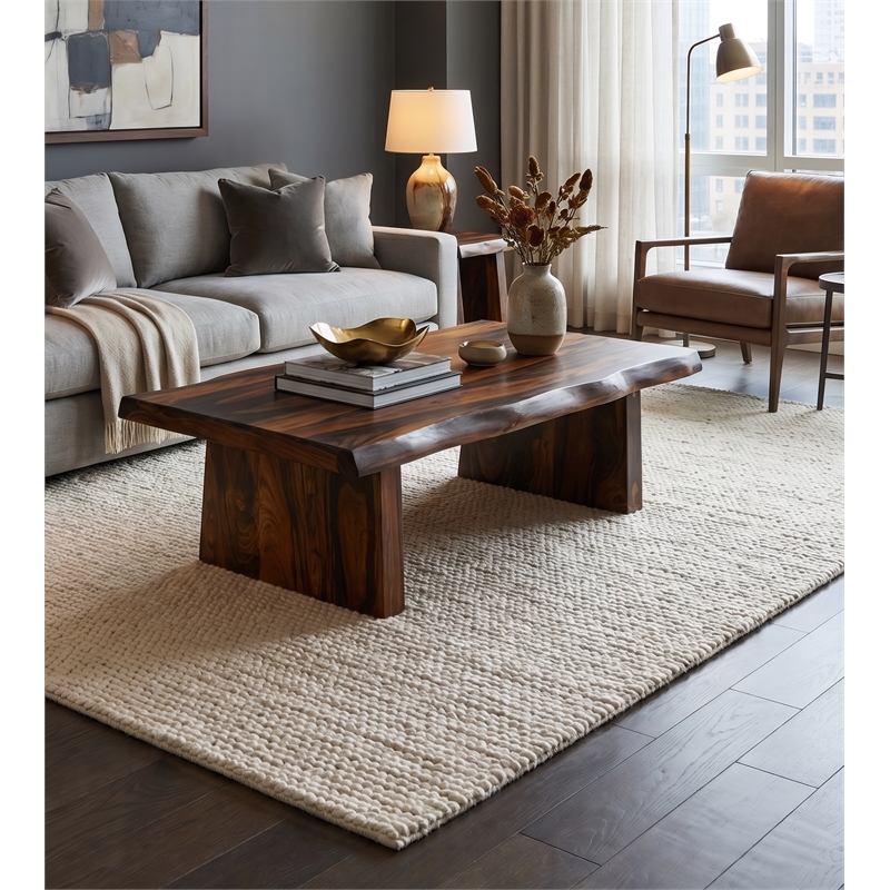 Taran Designs Darcy Live Edge Solid Wood Coffee Table in Dark Brown