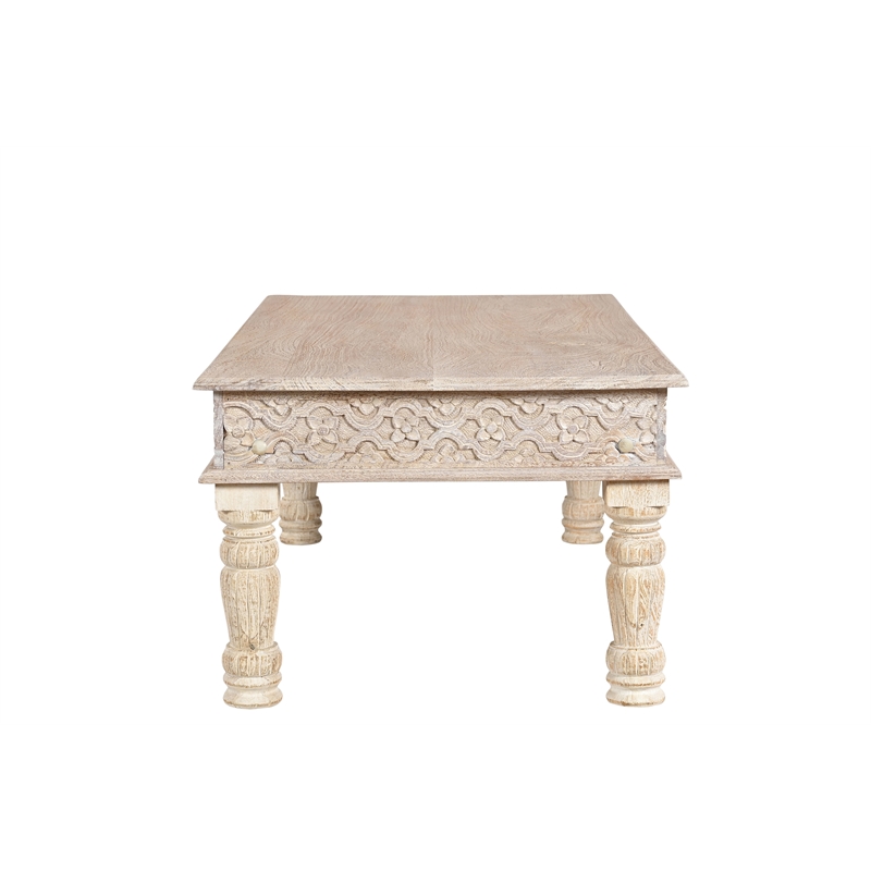 Taran Designs Milton Carved Solid Wood Coffee Table in White