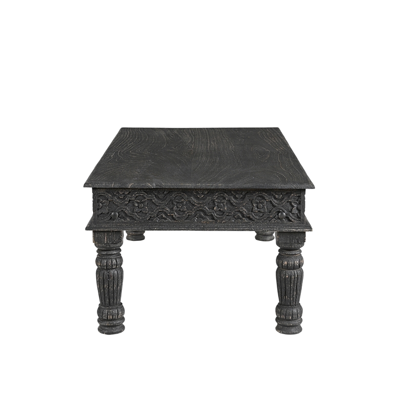 Taran Designs Milton Carved Solid Wood Coffee Table in Black