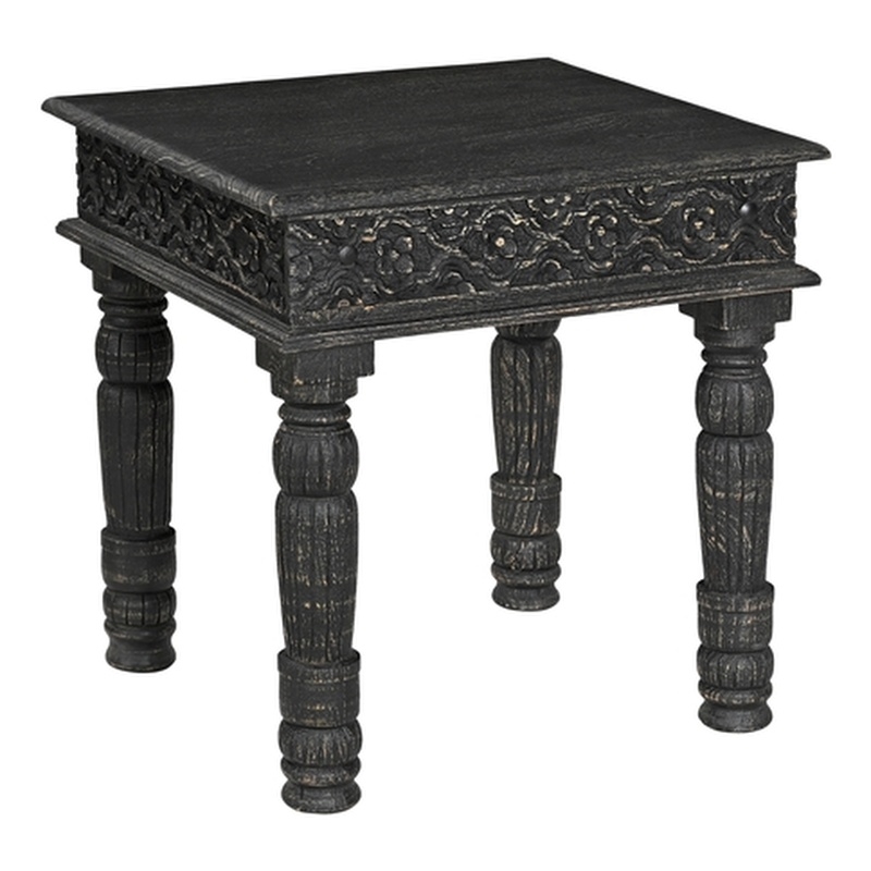 Taran Designs Milton Carved Solid Wood End Table in Black