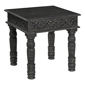 Taran Designs Milton Carved Solid Wood End Table in Black