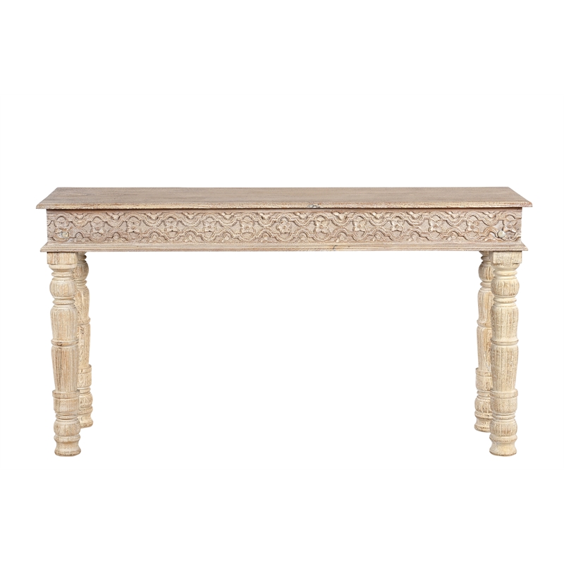 Taran Designs Milton Carved Solid Wood Console Table in White