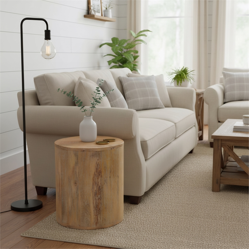 Taran Designs Maria Solid Wood Drum Coffee Table in Brown