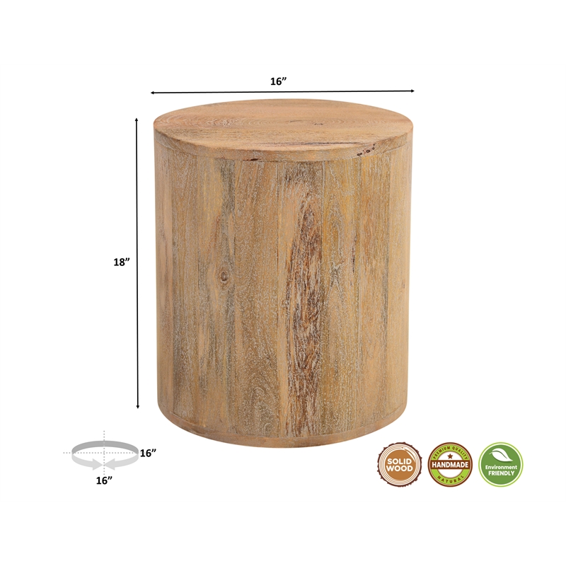 Taran Designs Maria Solid Wood Drum Coffee Table in Brown