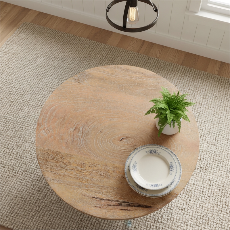 Taran Designs Maria Solid Wood Drum Coffee Table in Brown