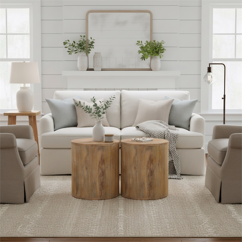 Taran Designs Maria Solid Wood Drum Coffee Table in Brown