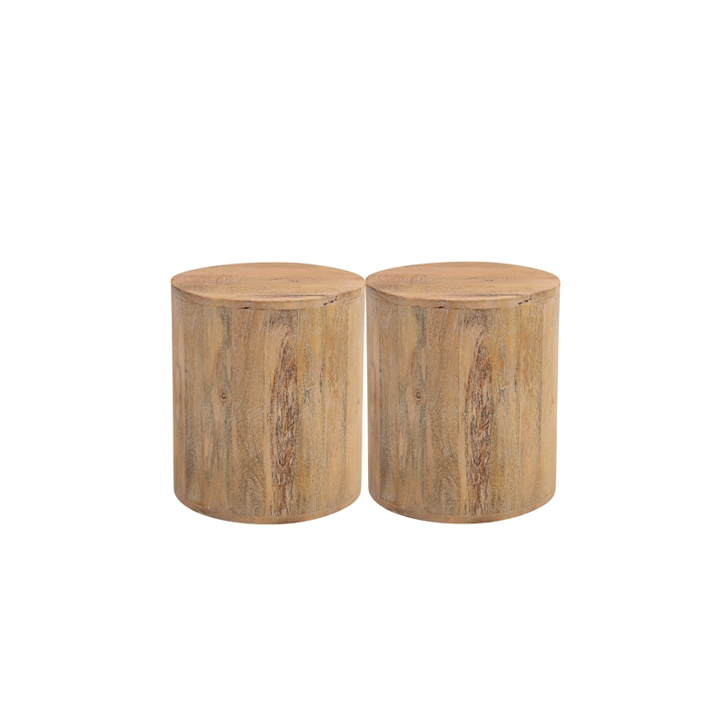 Taran Designs Maria Solid Wood Drum Coffee Table in Brown
