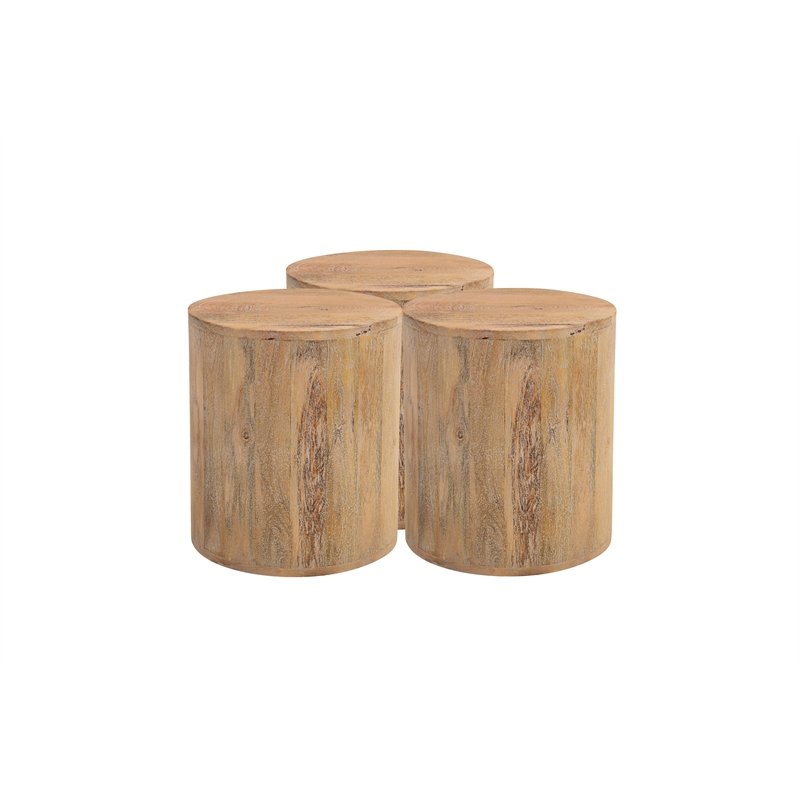 Taran Designs Maria Solid Wood Drum Coffee Table in Brown