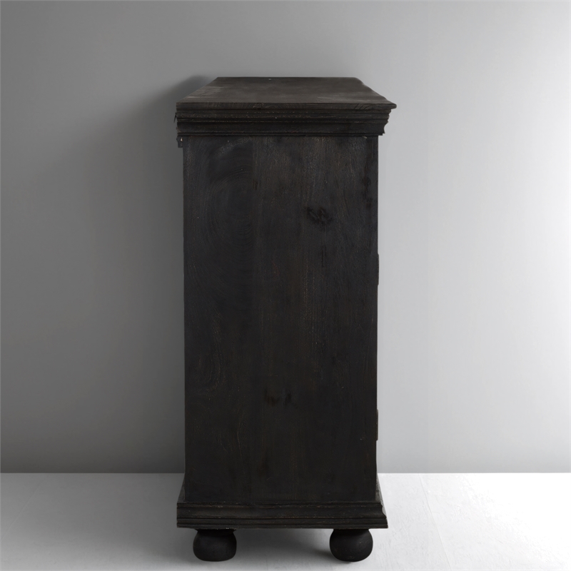 Taran Designs Monte 4-drawer 4-door Carved Solid Wood Sideboard in Black