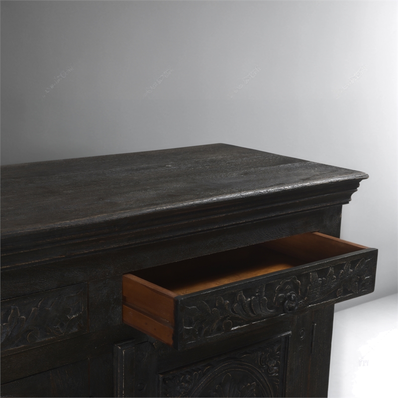 Taran Designs Monte 4-drawer 4-door Carved Solid Wood Sideboard in Black