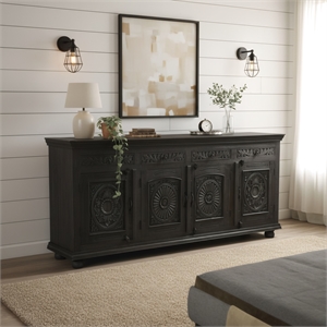 Taran Designs Monte 4-drawer 4-door Carved Solid Wood Sideboard in Black