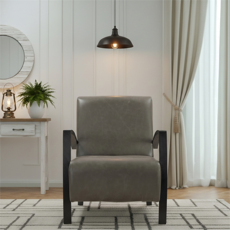 Taran Designs Kenneth Leather Upholstered Solid Wood Accent Chair in Green/Black