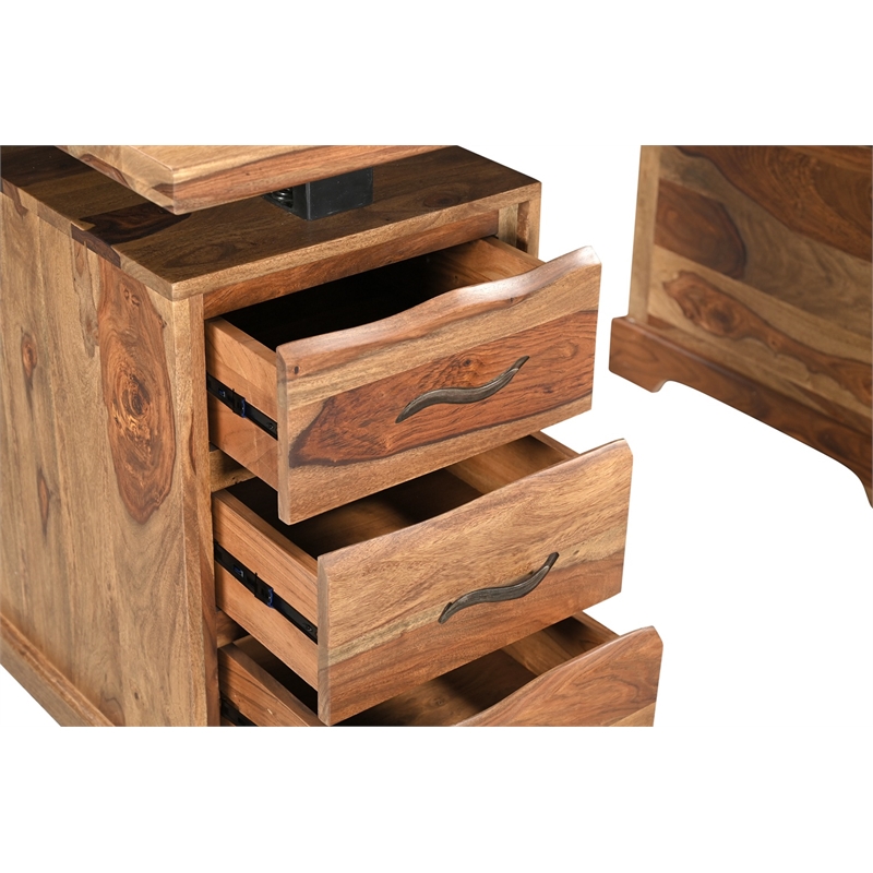 Taran Designs Darcy 4-drawer Live Edge Solid Wood Writing Desk in Brown