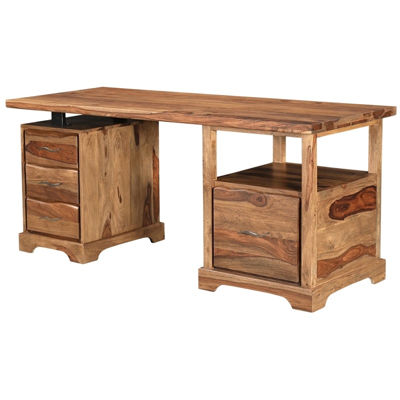 Taran Designs Darcy 4-drawer Live Edge Solid Wood Writing Desk in Brown