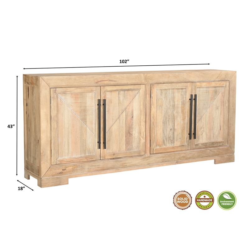 Taran Designs Lawrence 4-door Solid Wood Sideboard in Beige