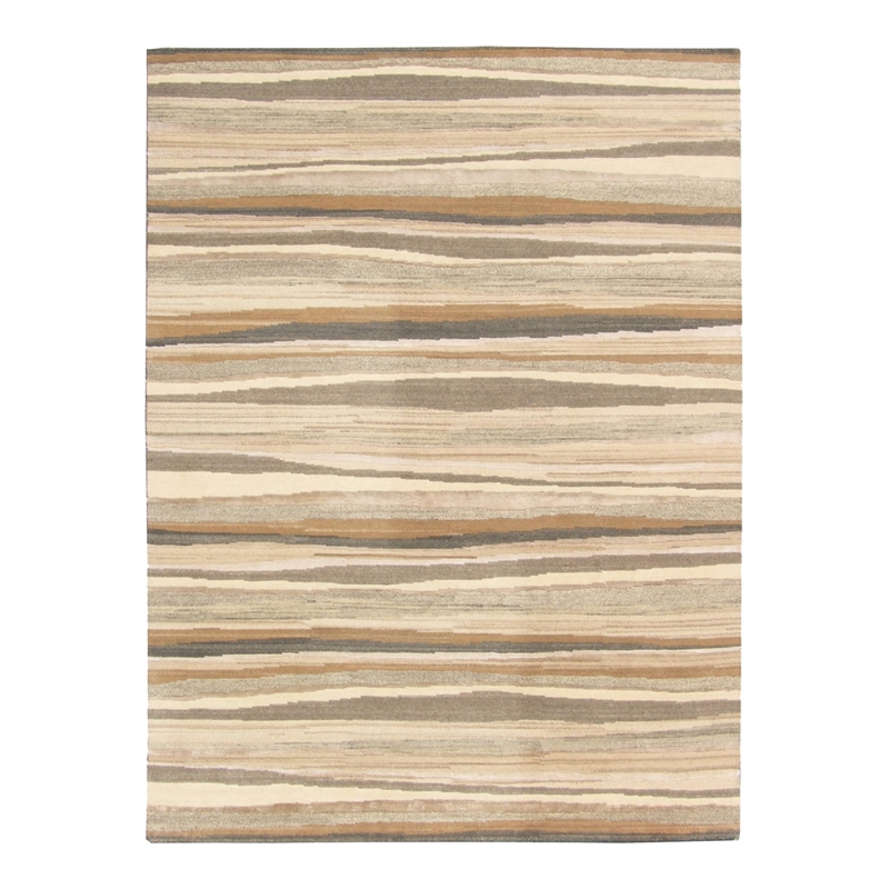 Taran Designs 5' x 8' Abstract Wave Wool Area Rug in Brown/Beige