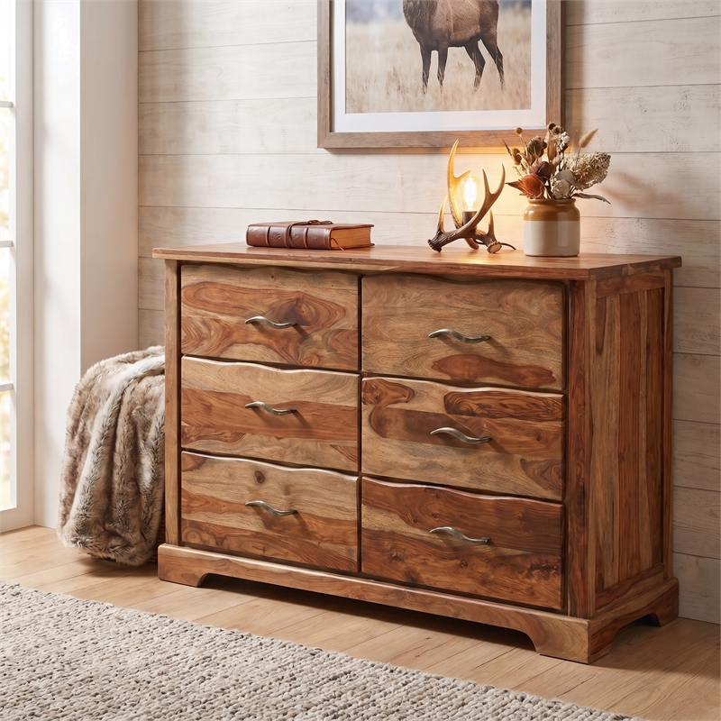 Taran Designs Darcy 6-drawer Live Edge Solid Wood Dresser in Brown