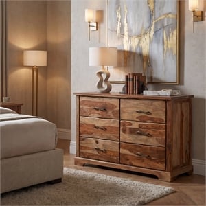 Taran Designs Darcy 6-drawer Live Edge Solid Wood Dresser in Brown