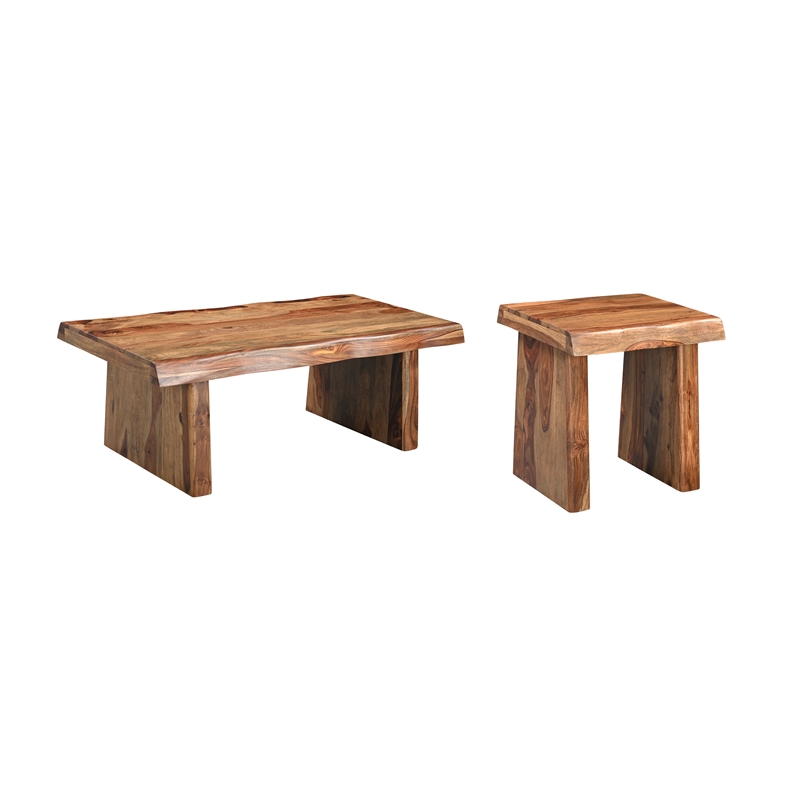 Taran Designs Darcy 2-piece Solid Wood Living Room Table Set in Brown