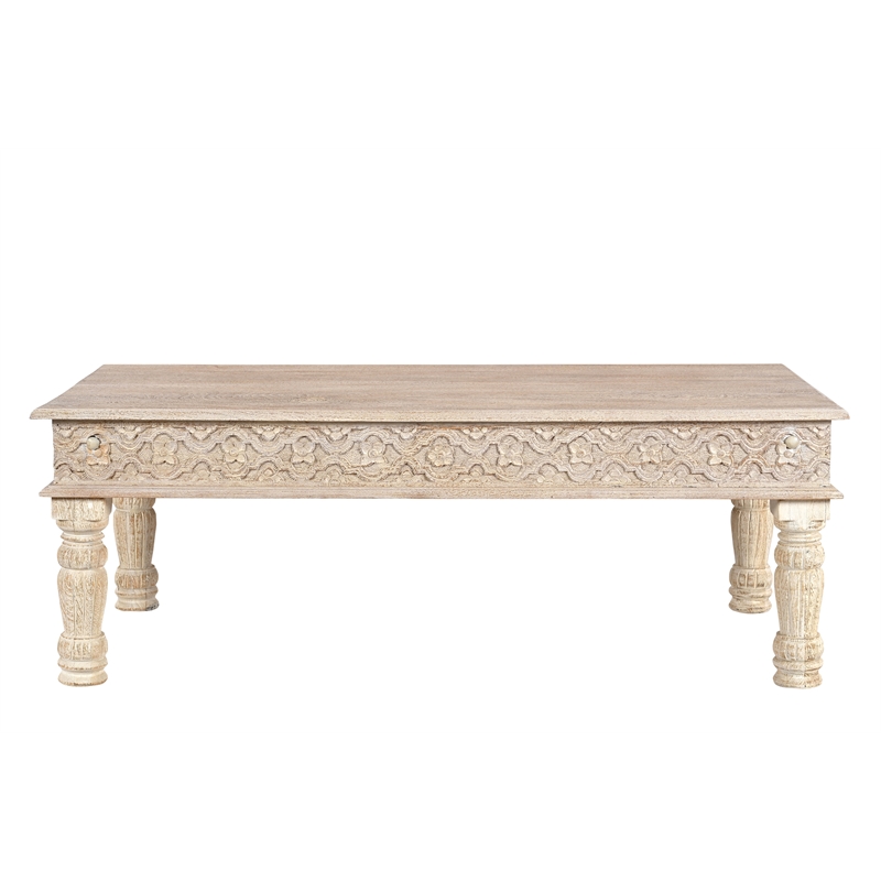 Taran Designs Milton 2-piece Carved Solid Wood Living Room Table Set in White