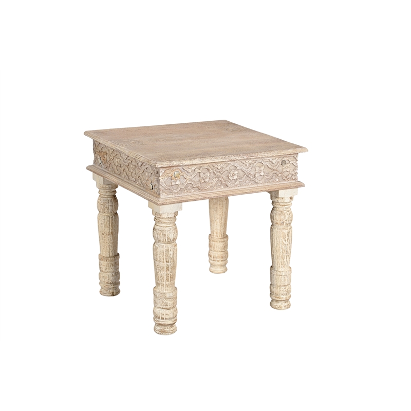 Taran Designs Milton 2-piece Carved Solid Wood Living Room Table Set in White