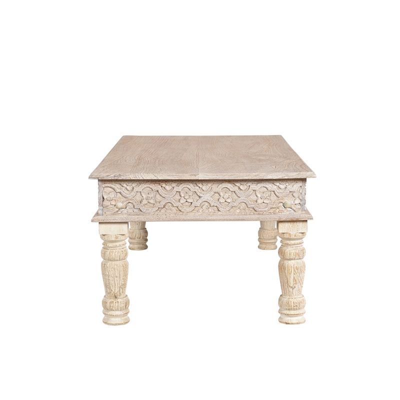 Taran Designs Milton 2-piece Carved Solid Wood Living Room Table Set in White