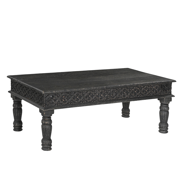 Taran Designs Milton 2-piece Carved Solid Wood Living Room Table Set in Black