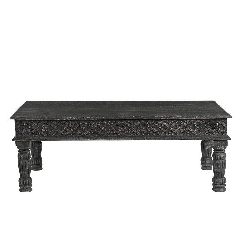Taran Designs Milton 2-piece Carved Solid Wood Living Room Table Set in Black