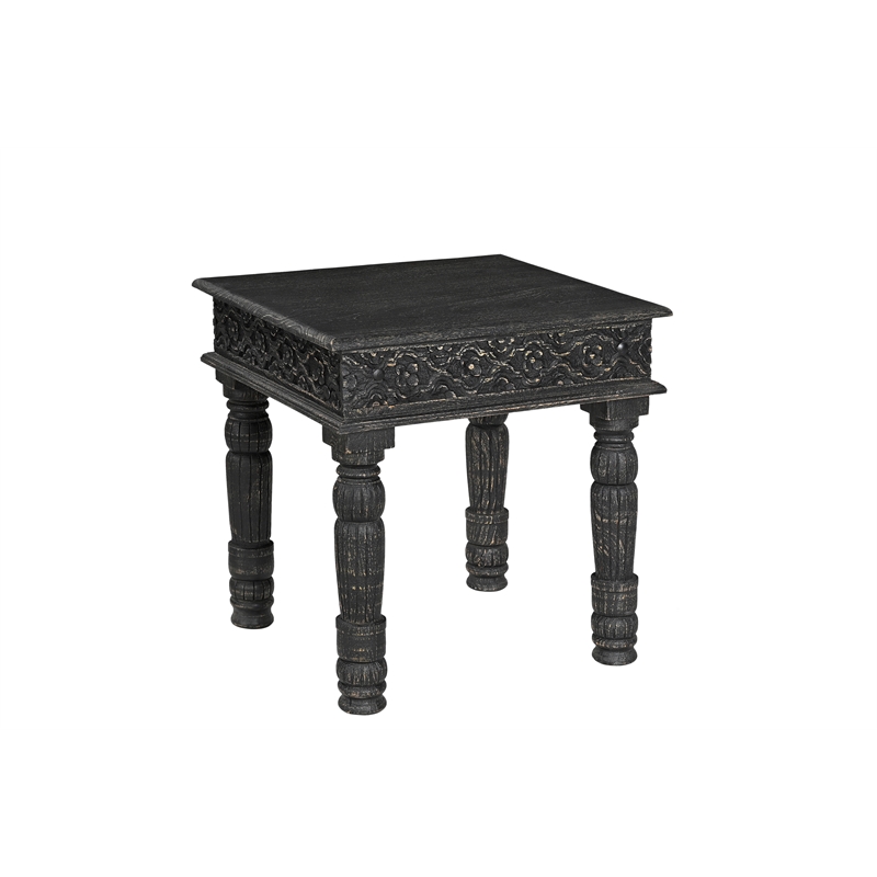 Taran Designs Milton 2-piece Carved Solid Wood Living Room Table Set in Black