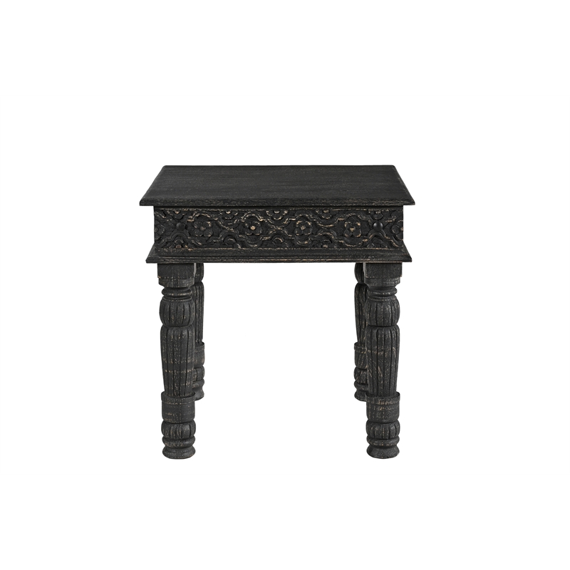 Taran Designs Milton 2-piece Carved Solid Wood Living Room Table Set in Black