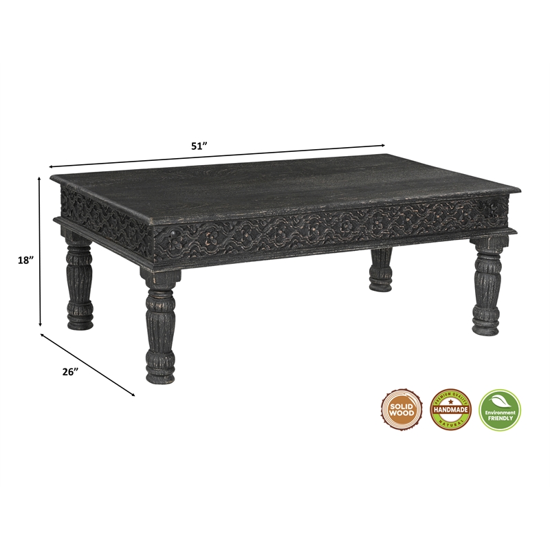 Taran Designs Milton 2-piece Carved Solid Wood Living Room Table Set in Black