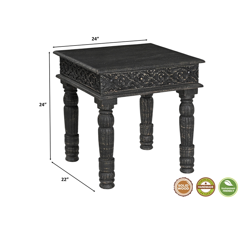 Taran Designs Milton 2-piece Carved Solid Wood Living Room Table Set in Black